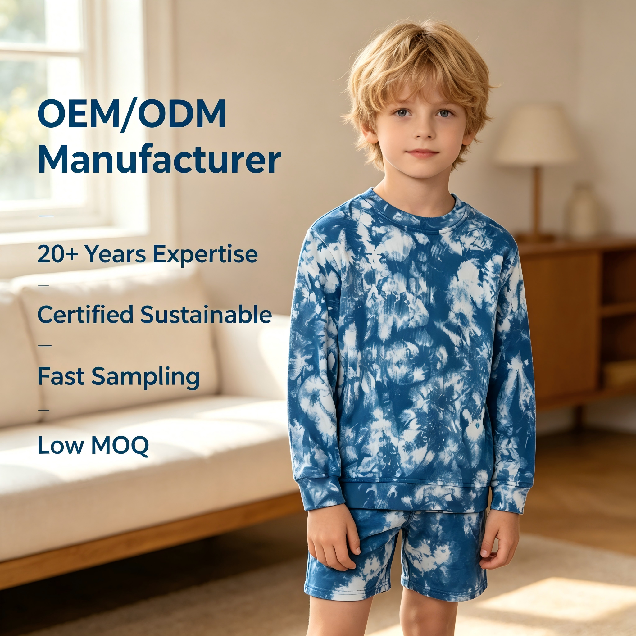 OEM/ODM op maat gemaakt kinder-tie-dye-sweatshirt | 100% biologisch katoen, met planten gekleurd kinder-pullover | milieuvriendelijk, niet-toxisch, botanisch gekleurd crewneck-shirt voor eigen merk | duurzame, ademende kleding voor peuter | groothandelsfabrikant