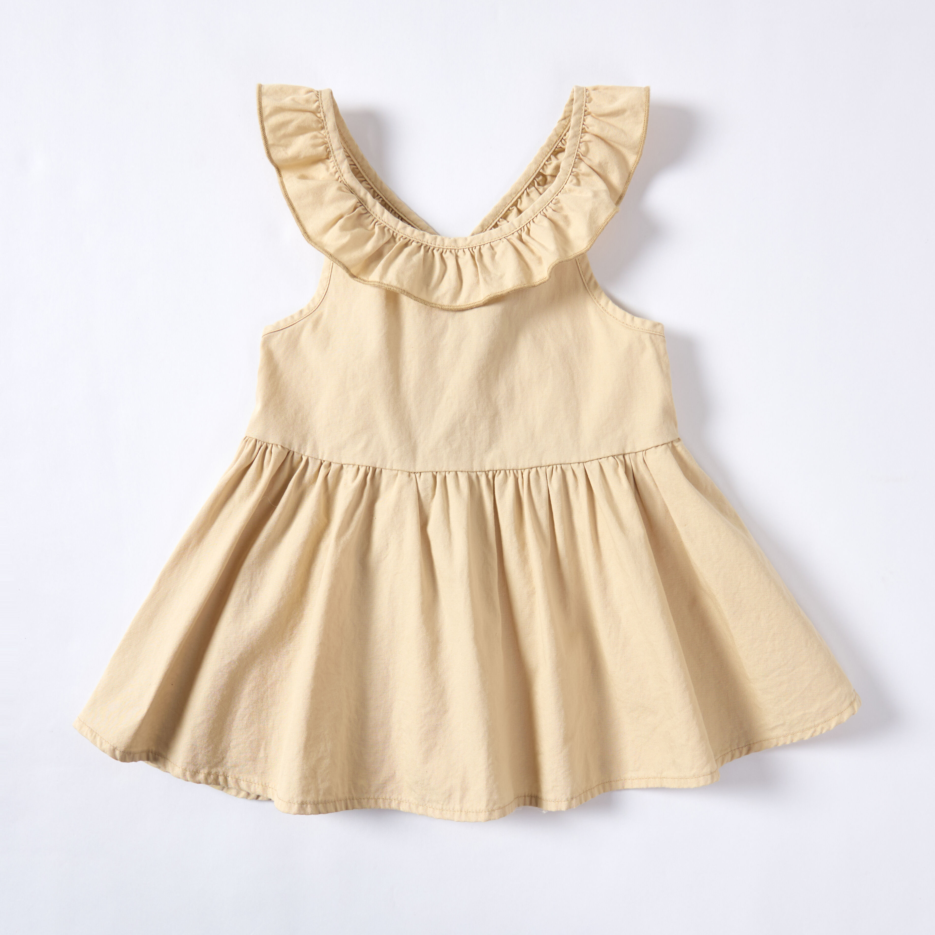 Khaki Sappanwood Pomegranate Peel Dyed Ruffle Collar Sleeveless Baby Dress