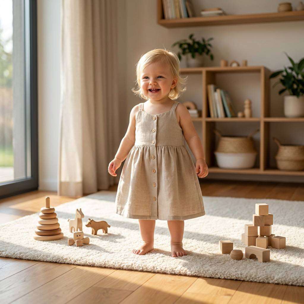 OEM ODM Baby Cotton Linen Strap Dress Custom Infant Summer Dress 55% Cotton 45% Linen Sleeveless Button Front Toddler Dress Private Label Baby Clothing Manufacturer Boutique Girls Linen Dress