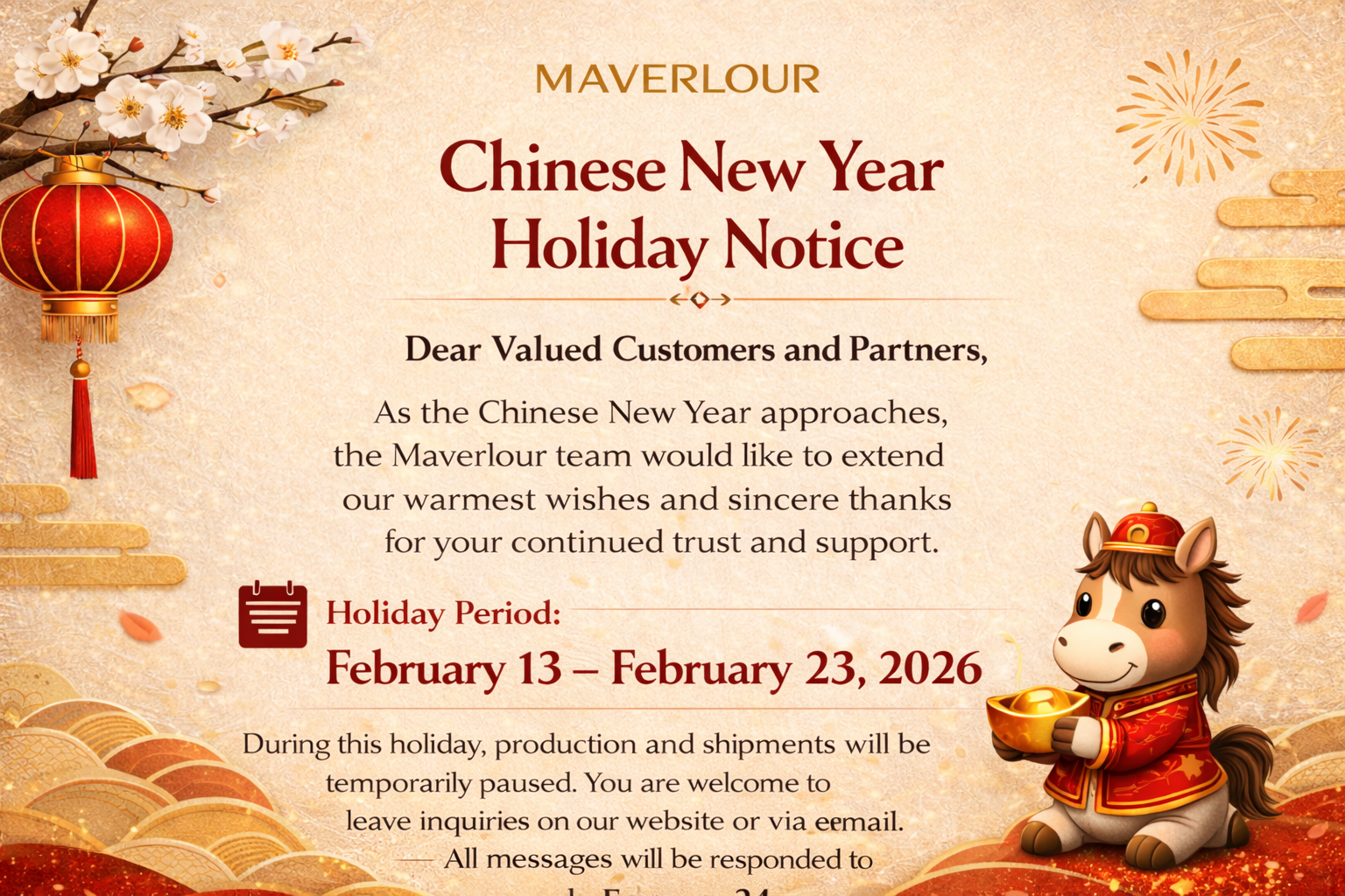 🎊 Chinese New Year Holiday Notice