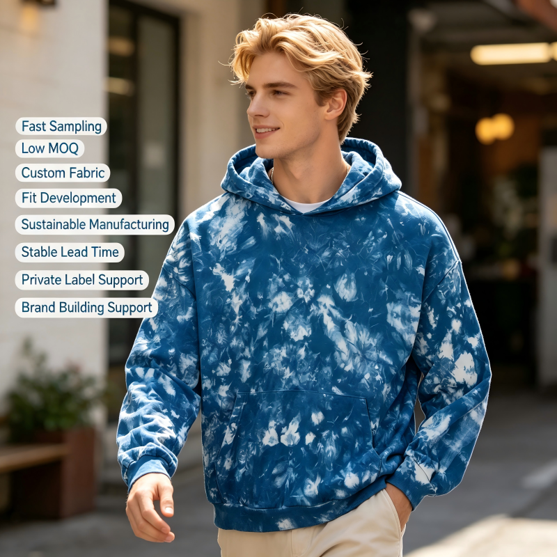 Custom Men’s Tie Dye Hoodie OEM ODM | Organic Cotton Plant-Dyed Pullover Sweatshirt Manufacturer for Sustainable Streetwear & Private Label Clothing Brands