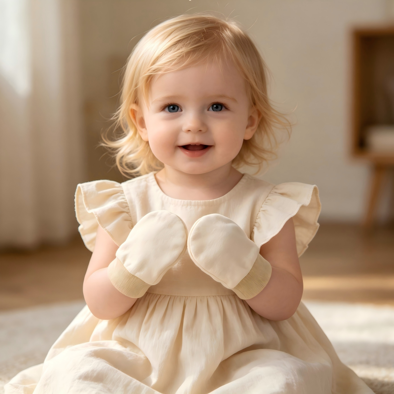Ensemble bonnet et mitaines pour bébé en coton biologique – Bonnet ours pour nourrissons teint à base de plantes et mitaines anti-rayures, destiné aux marques soucieuses de l'environnement – Fabricant de couvre-chefs pour nouveau-nés sous marque propre (OEM) ou conception sous marque propre (ODM) personnalisé
