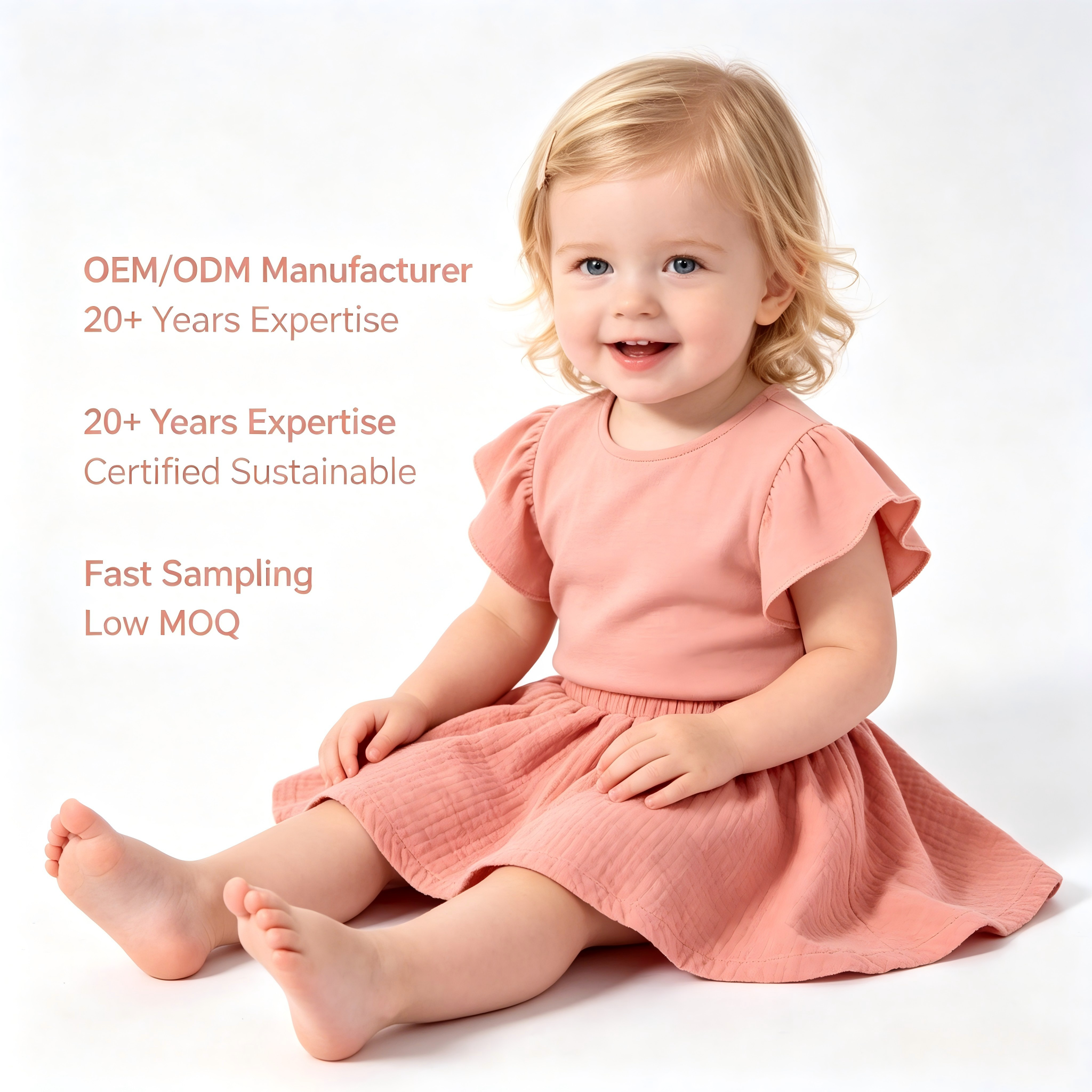 OEM/ODM 100% Cotton Double-Layer Wrinkled Gauze Baby Girl Skirt | Eco-Friendly Plant-Dyed 135gsm Toddler A-Line Mini Skirt | Custom Sustainable Organic-Feel Kids Boutique Summer Apparel Wholesale
