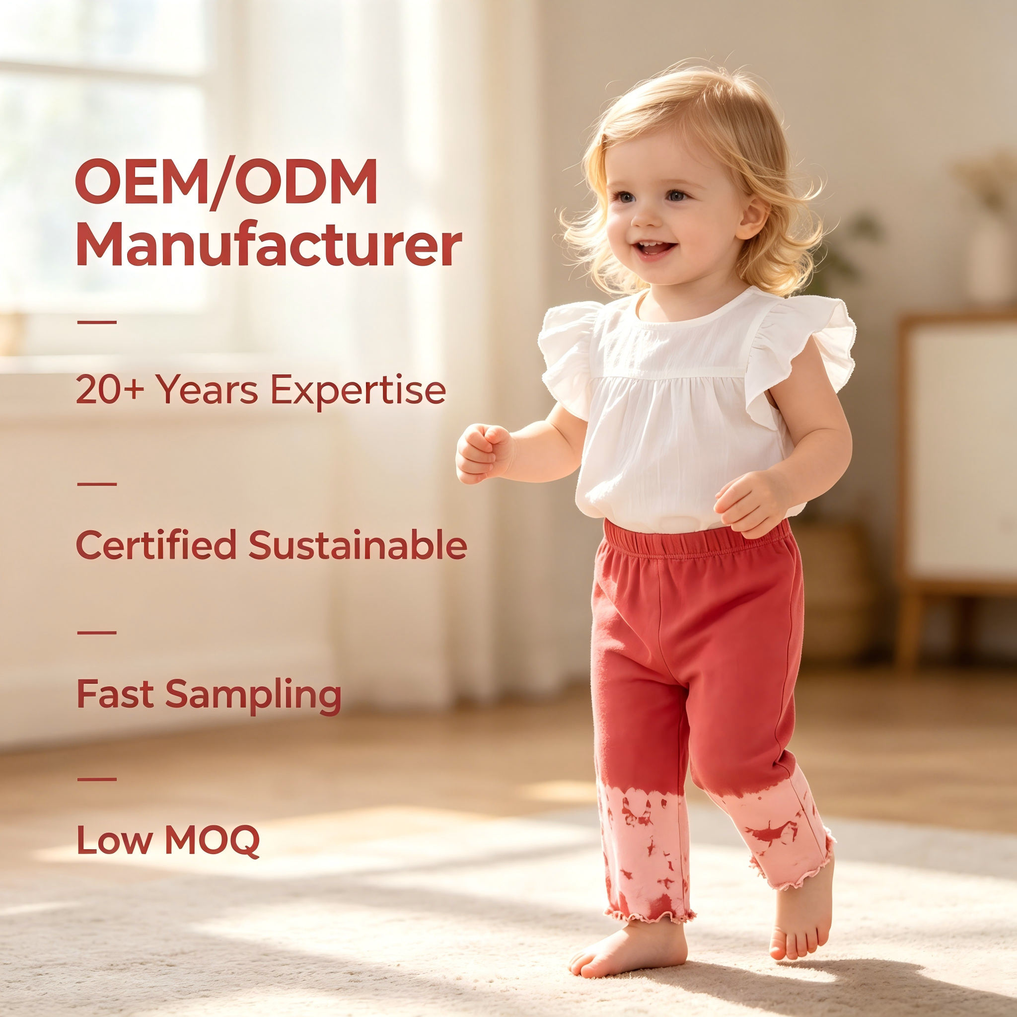 OEM/ODM Baby Leggings | 100% Cotton Organic Plant-Dyed Toddler Pants | Eco-Friendly Non-Toxic Botanical Dye Dip-Dyed Kids Trousers for Private Label | Sustainable Breathable Ribbed Lettuce Edge Infant Apparel Wholesale