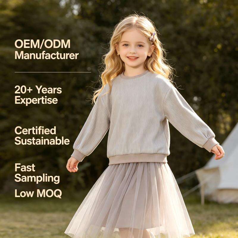 OEM/ODM Wholesale Kids Corduroy Ribbed Sweatshirt | Custom Toddler Solid Long Sleeve Pullover | Sustainable Cotton Blend Children's Crewneck Sweater | High-Quality Infant Apparel Factory Private Label Bulk Supply