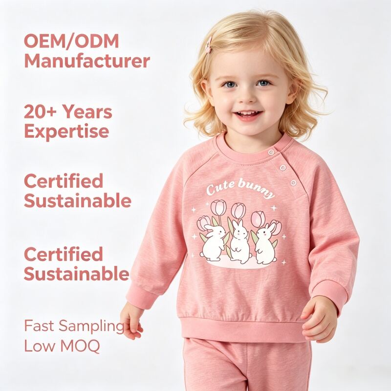 Conjunto Personalizado de Pulôver de Algodão para Bebês | Roupa para Crianças Pequenas Tingida com Plantas, OEM e ODM