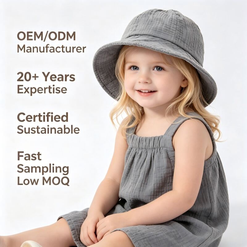 Custom Organic Baby Bucket Hat Manufacturer | Plant Dyed Muslin Infant Sun Hat for OEM ODM Babywear Private Label