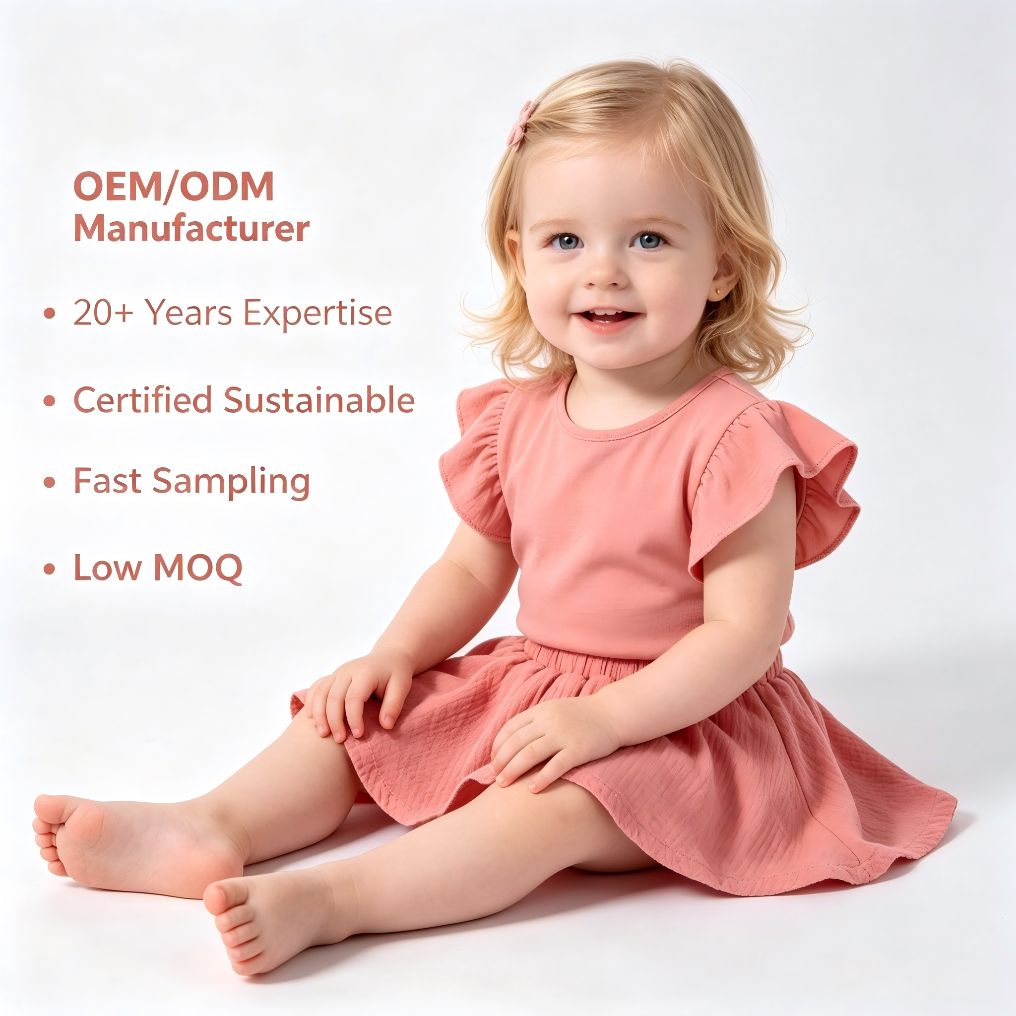 OEM/ODM 100% Cotton Double-Layer Wrinkled Gauze Baby Girl Skirt | Eco-Friendly Plant-Dyed 135gsm Toddler A-Line Mini Skirt | Custom Sustainable Organic-Feel Kids Boutique Summer Apparel Wholesale