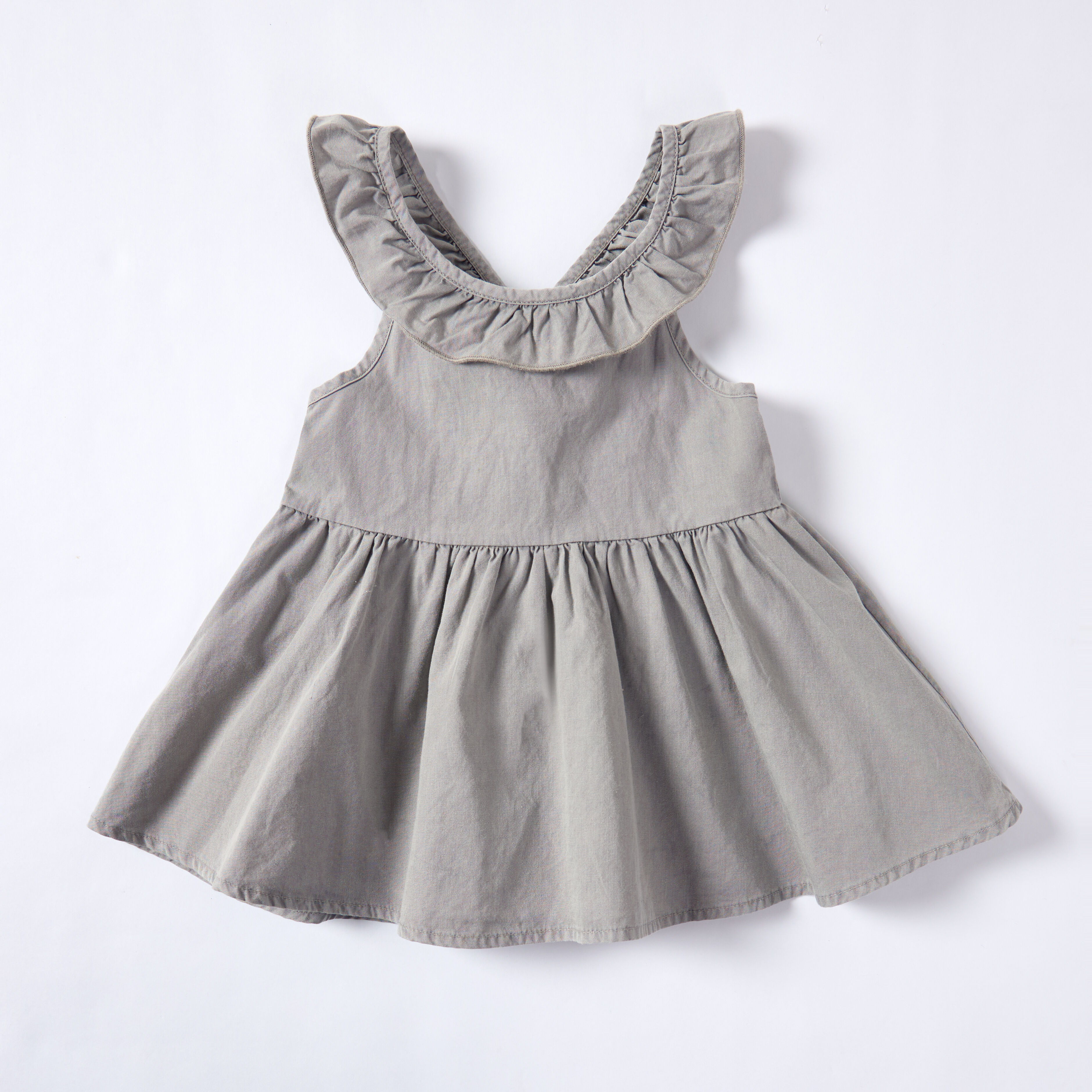 Gray Gallnut Pomegranate Peel Dyed Ruffle Collar Sleeveless Baby Dress