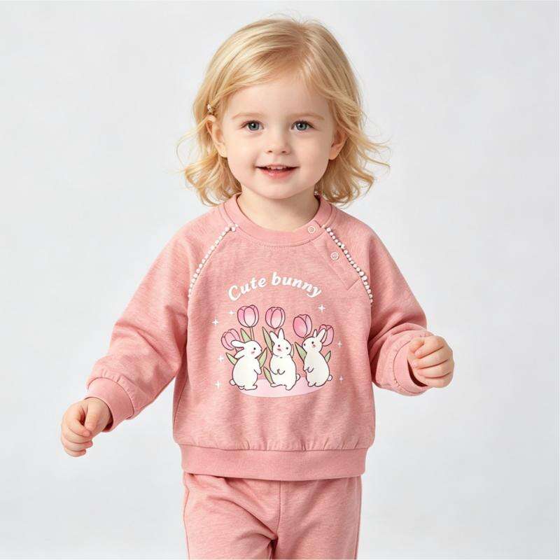 Conjunto Personalizado de Roupa de Algodão para Bebês Tingida com Plantas | Roupa para Crianças Pequenas com Estampa de Coelhinho, OEM e ODM
