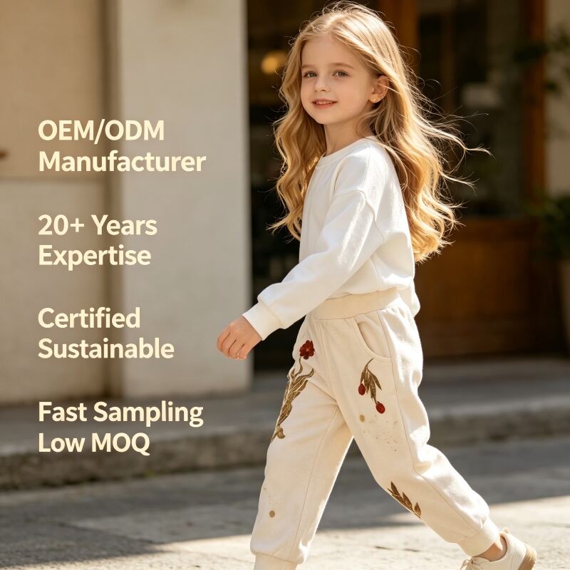 OEM ODM Kids Jogger Pants, 100% Cotton Terry Sweatpants with Natural Plant-Dyed Heat Transfer Print, Eco-Friendly Customizable Children’s Loungewear Bottoms for Sustainable Brands