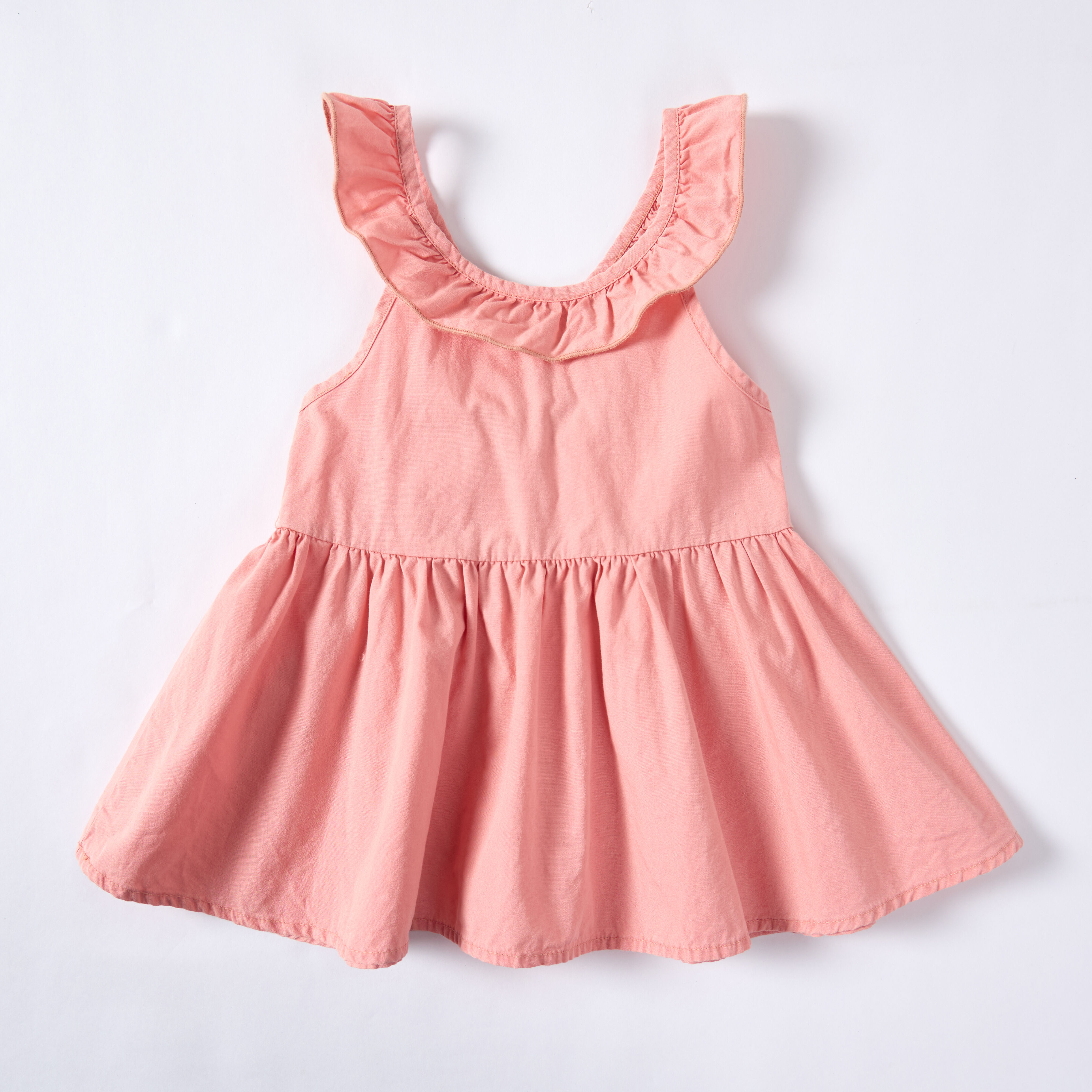 Pink Sappanwood and Madder Dyed Ruffle Collar Sleeveless Baby Dress