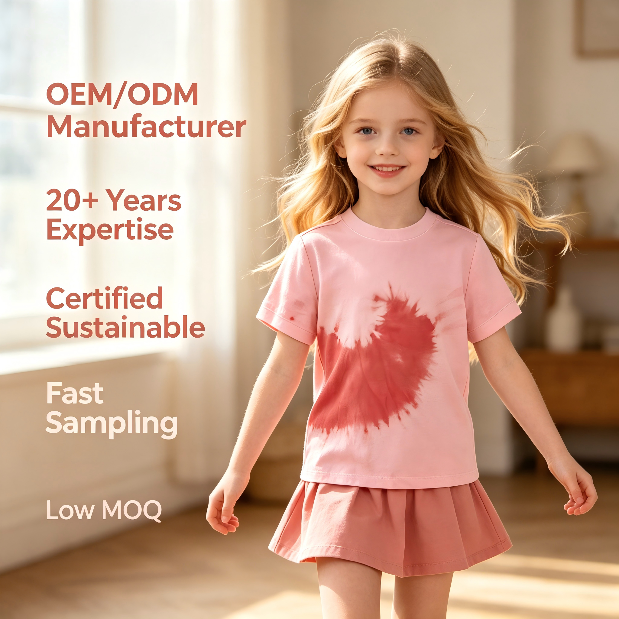 OEM/ODM 100% Cotton Toddler Girls T-Shirt Natural Plant Botanical Dyed Tie Dye Kids Summer Short Sleeve Tees Crewneck Tops Custom Wholesale Private Label