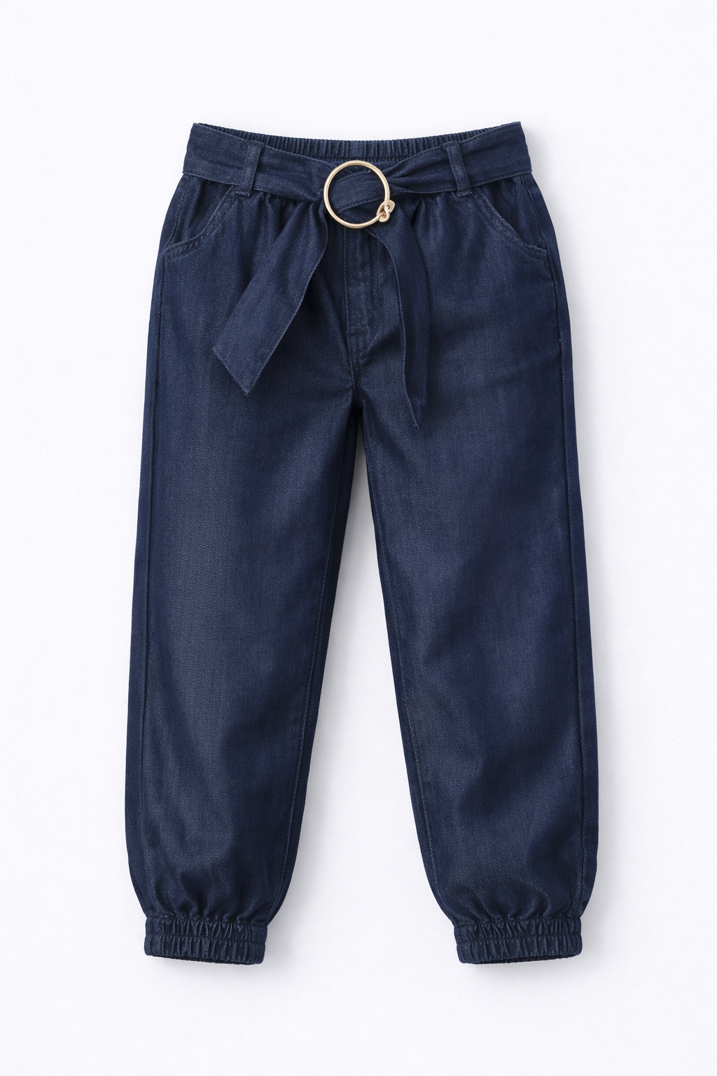 Organic Cotton Girls’ Denim-Style Jogger Pants with Belt | Premium Kidswear OEM