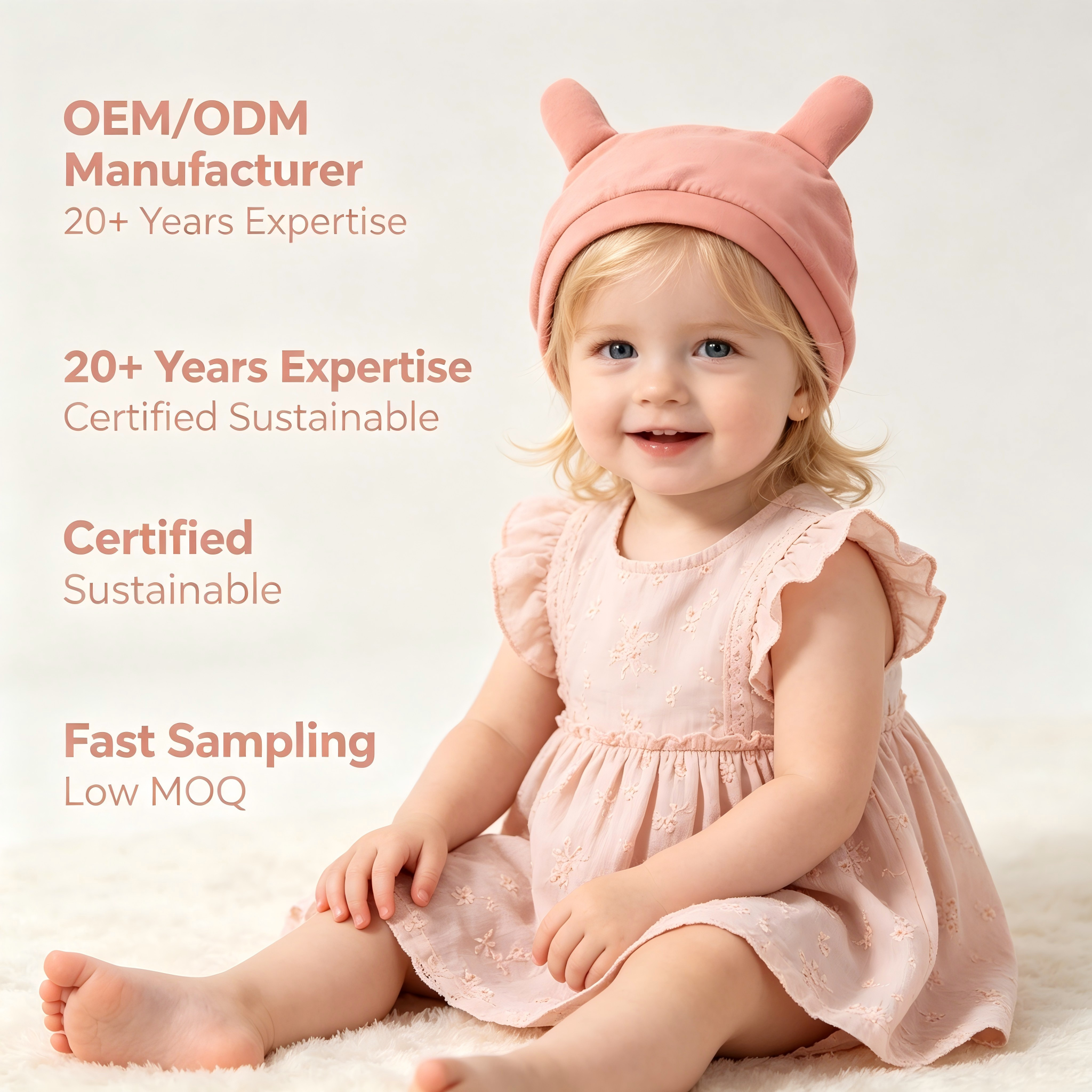 Organic Cotton Baby Bear Ear Hat OEM ODM | Plant Dyed Infant Beanie Manufacturer | Soft Newborn Baby Cap Supplier | Eco-Friendly Custom Baby Hat for Private Label Sustainable Babywear Brands