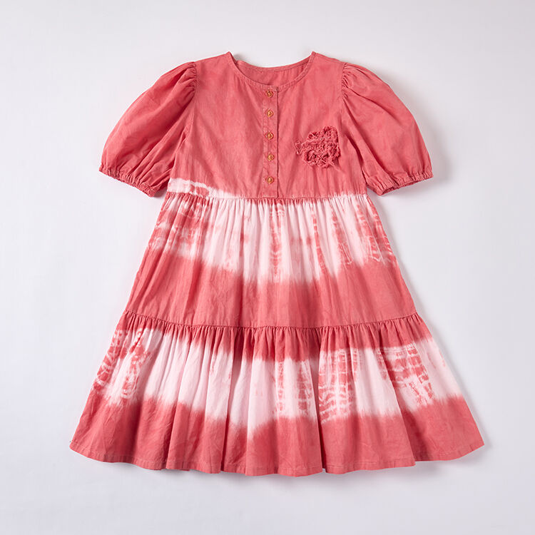 Plant-Dyed Tiered Puff Sleeve Dress | Sustainable B2B Supply