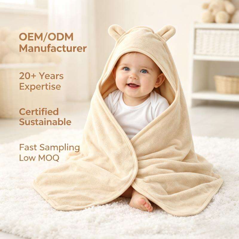 Organic Cotton Hooded Baby Blanket Plant-Dyed Newborn Swaddle Wrap Custom OEM ODM Baby Receiving Blanket Manufacturer