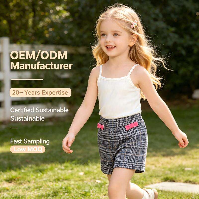 Custom Girls’ Recycled Polyester Plaid Shorts | OEM & Private Label
