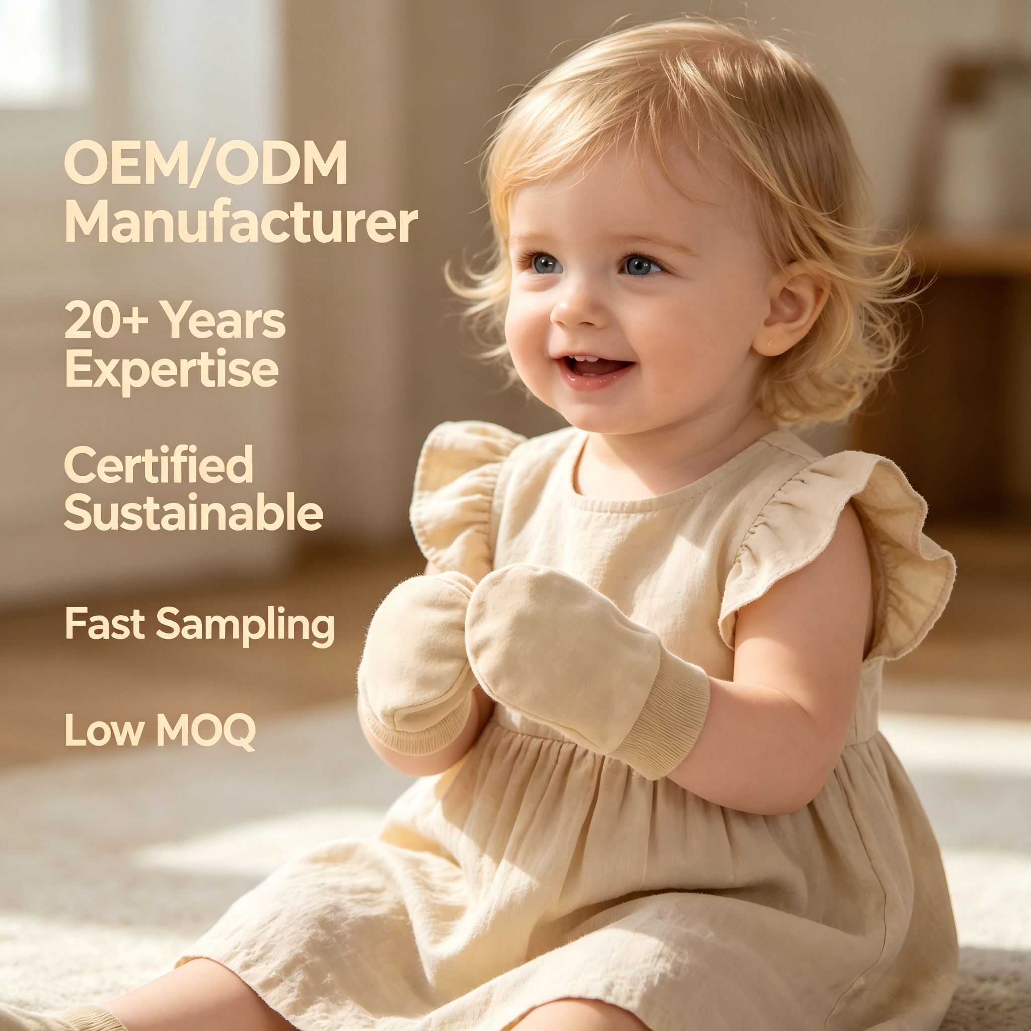 Ensemble bonnet et mitaines pour bébé en coton biologique – Bonnet ours pour nourrissons teint à base de plantes et mitaines anti-rayures, destiné aux marques soucieuses de l'environnement – Fabricant de couvre-chefs pour nouveau-nés sous marque propre (OEM) ou conception sous marque propre (ODM) personnalisé