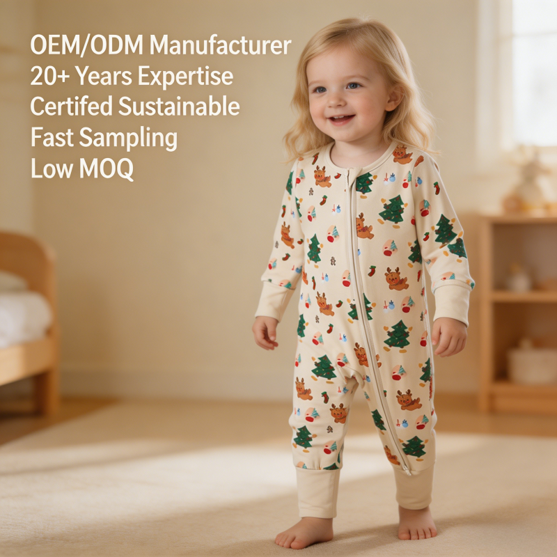 Custom Christmas Baby Sleeper Manufacturer | OEM ODM Holiday Infant Zip Romper Supplier