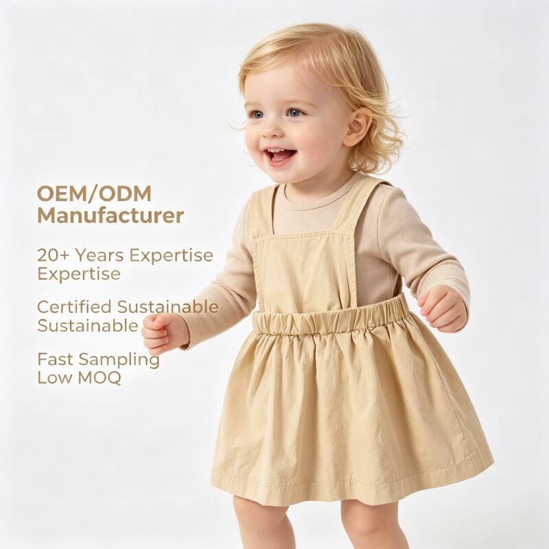 Solid Color Cotton Baby Pinafore Dress Plant-Dyed Toddler Suspender Skirt OEM ODM