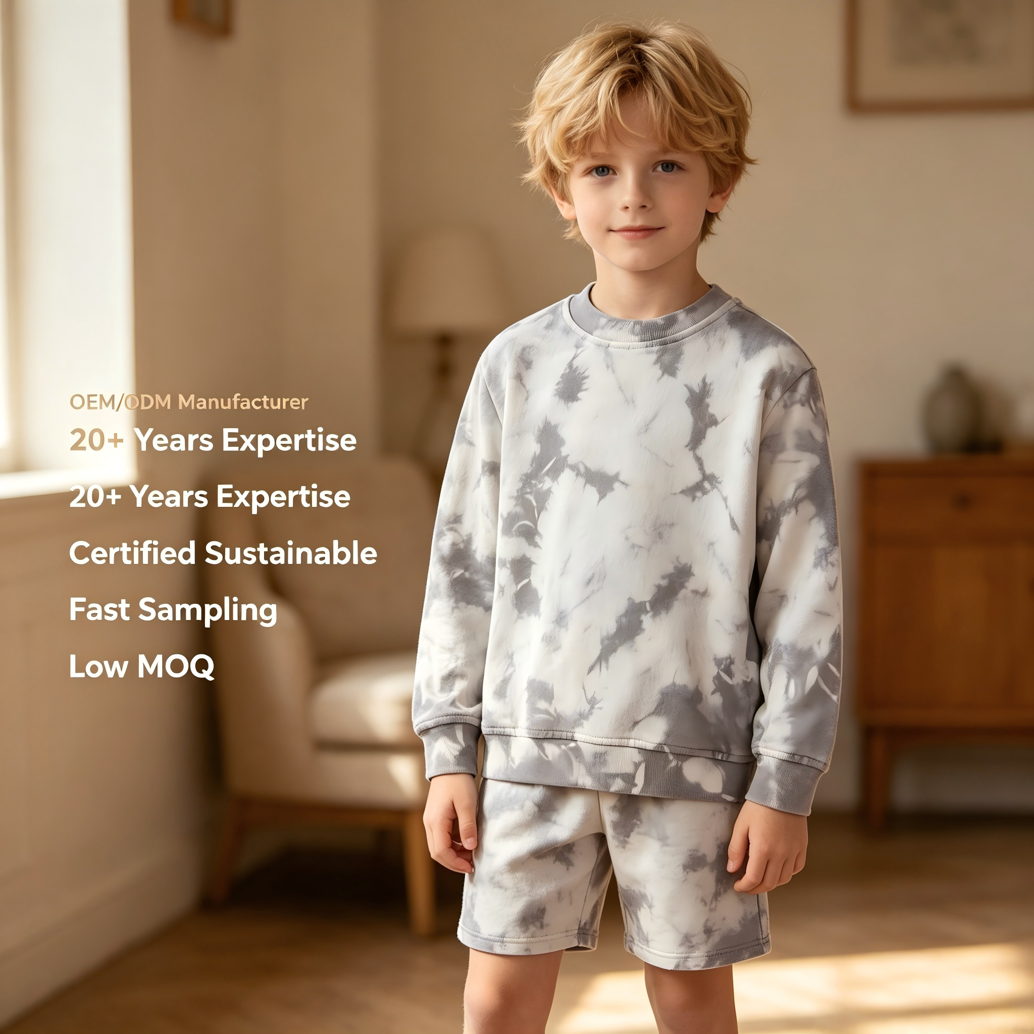 OEM/ODM Kinder-Tie-Dye-Sweatshirt | 100 % Bio-Baumwolle, mit Pflanzenfarben gefärbtes Kinder-Pullover | Umweltfreundliches, ungiftiges botanisches Färbeverfahren für Rundhalsausschnitt – geeignet für Eigenmarken | Nachhaltige, atmungsaktive Kleidung für Kleinkinder | Großhandels-Hersteller