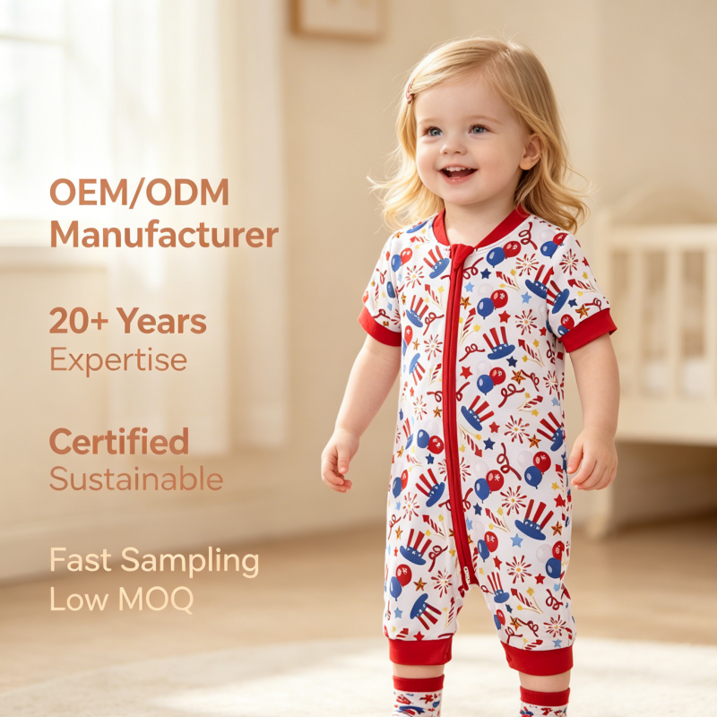 Custom Patriotic Print Baby Romper for OEM & ODM Brands