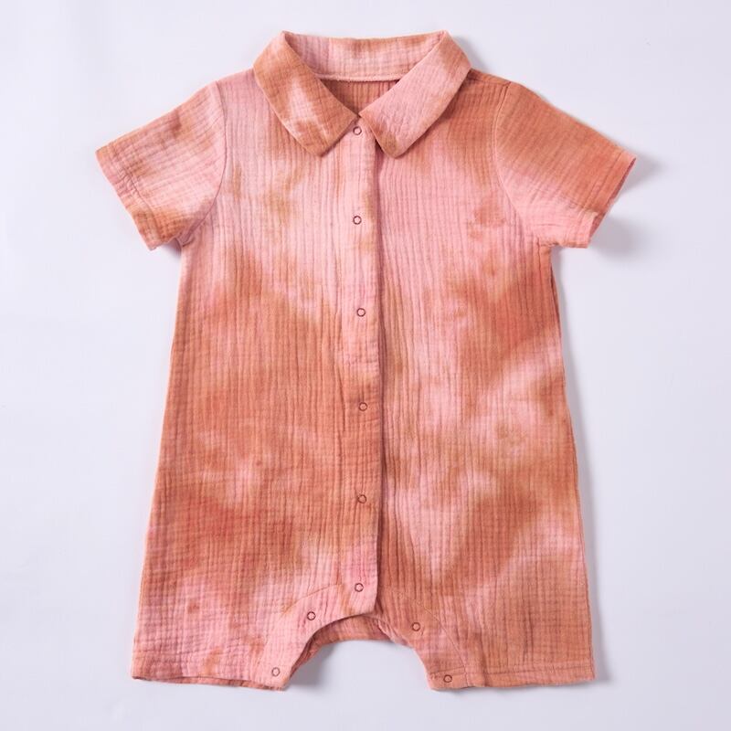 Tie-dye Orange-Pink Short-Sleeved Baby Romper Dyed with Sappanwood Madder Pomegranate Peel