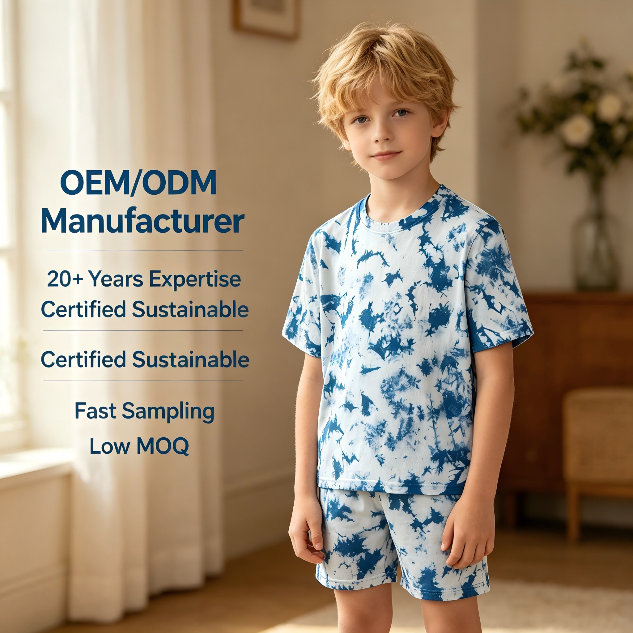 OEM/ODM kinder T-shirt met tie-dye-effect | 100% biologisch katoenen, met planten gekleurd korte mouw T-shirt voor kinderen | milieuvriendelijk, niet-toxisch top met plantaardige kleurstoffen voor private label | duurzame, ademende kleding voor peuter | groothandelsfabrikant