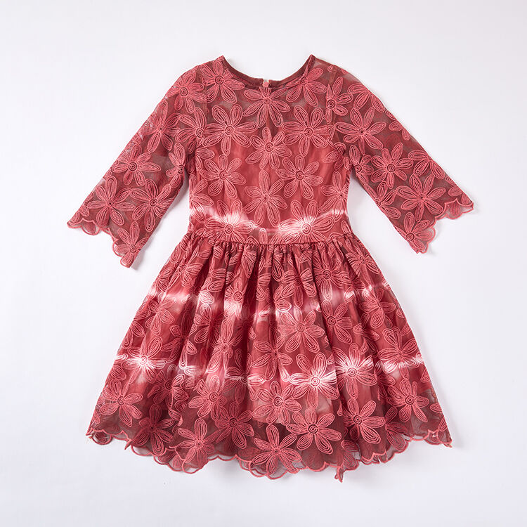 Eco-Dyed Floral Lace Dress with Unique Tie-Dye Pattern