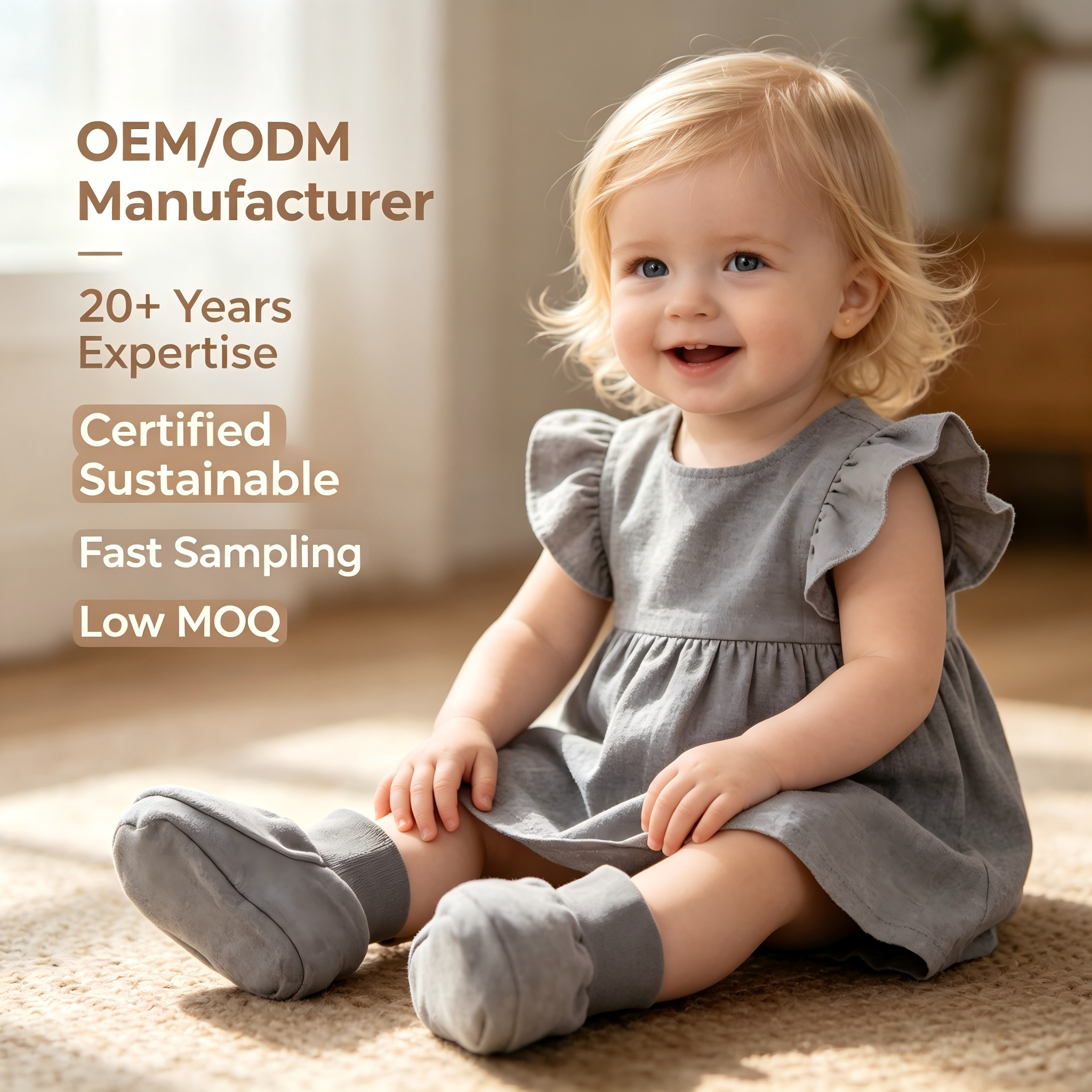 Chaussons pour bébé en coton biologique respectueux de l'environnement – Chaussettes pour nourrissons teintes à base de plantes et non toxiques, pour fabrication sous marque propre (OEM) ou conception sous marque propre (ODM) | Chaussures souples pour nouveau-nés durables | Chaussures respirantes et hypoallergéniques pour tout-petits – Étiquettes personnalisées et vente en gros en quantité disponible