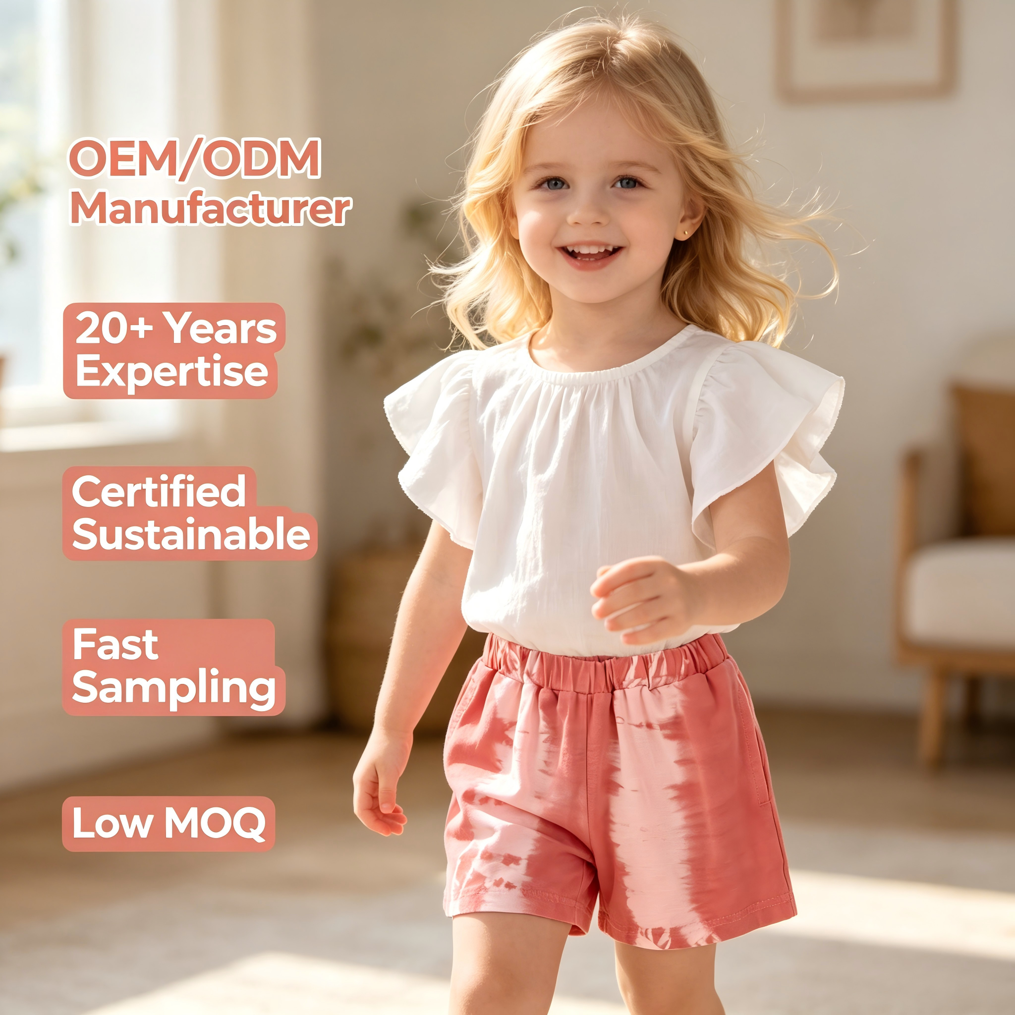 OEM/ODM 100% Cotton Toddler Girls Shorts Natural Plant Botanical Dyed Tie Dye Kids Summer Elastic Waist Shorts with Pockets Custom Wholesale Private Label