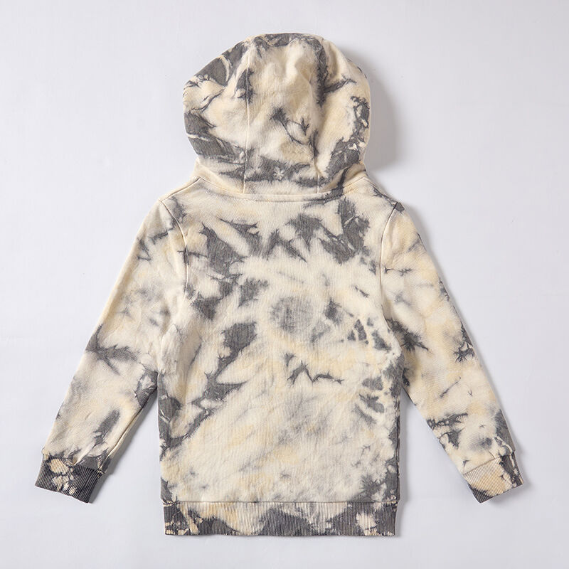 OEM/ODM Tie-Dye 100% Cotton Kids Pullover Hoodie | Eco-Friendly Plant-Dyed 290gsm French Terry Children Sweatshirt | Custom Sustainable Botanical Charcoal Grey Toddler Outerwear | Wholesale Private Label Boutique Clothing