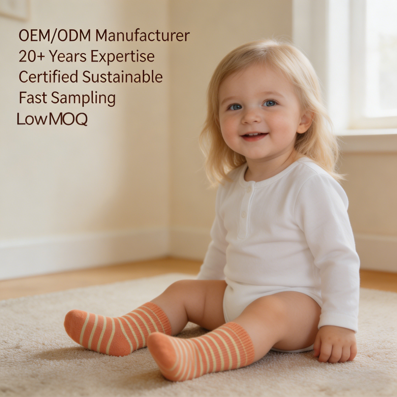 OEM/ODM Cotton Spandex Striped Baby Socks | Eco-Friendly Plant-Dyed Infant Hosiery | Soft Breathable Striped Toddler Socks for Private Label | Sustainable Non-Toxic Vegetable Dyed Kids Footwear | Wholesale Custom Manufacturer