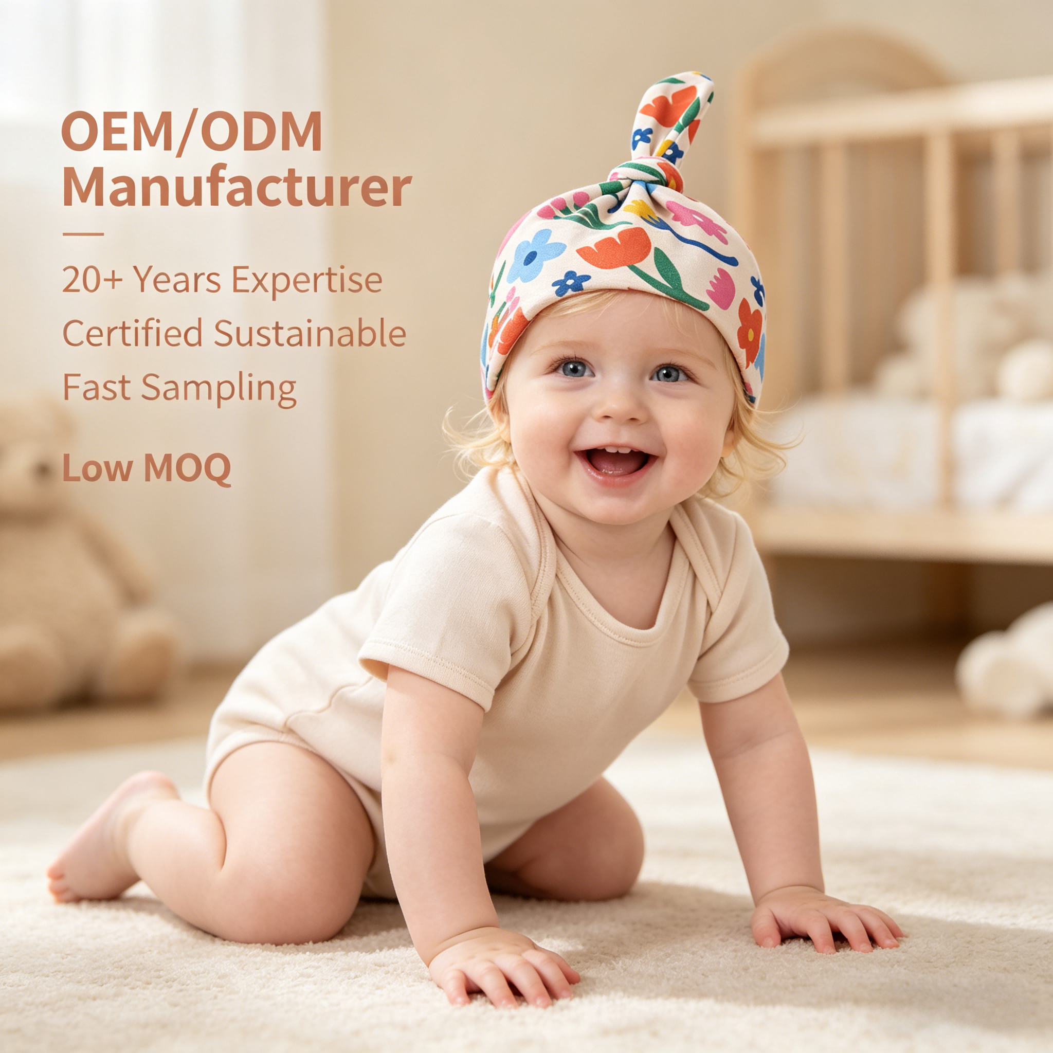 Producent af tilpasset moderne blomstret babyknudehat | OEM/ODM-leverandør af babybælte