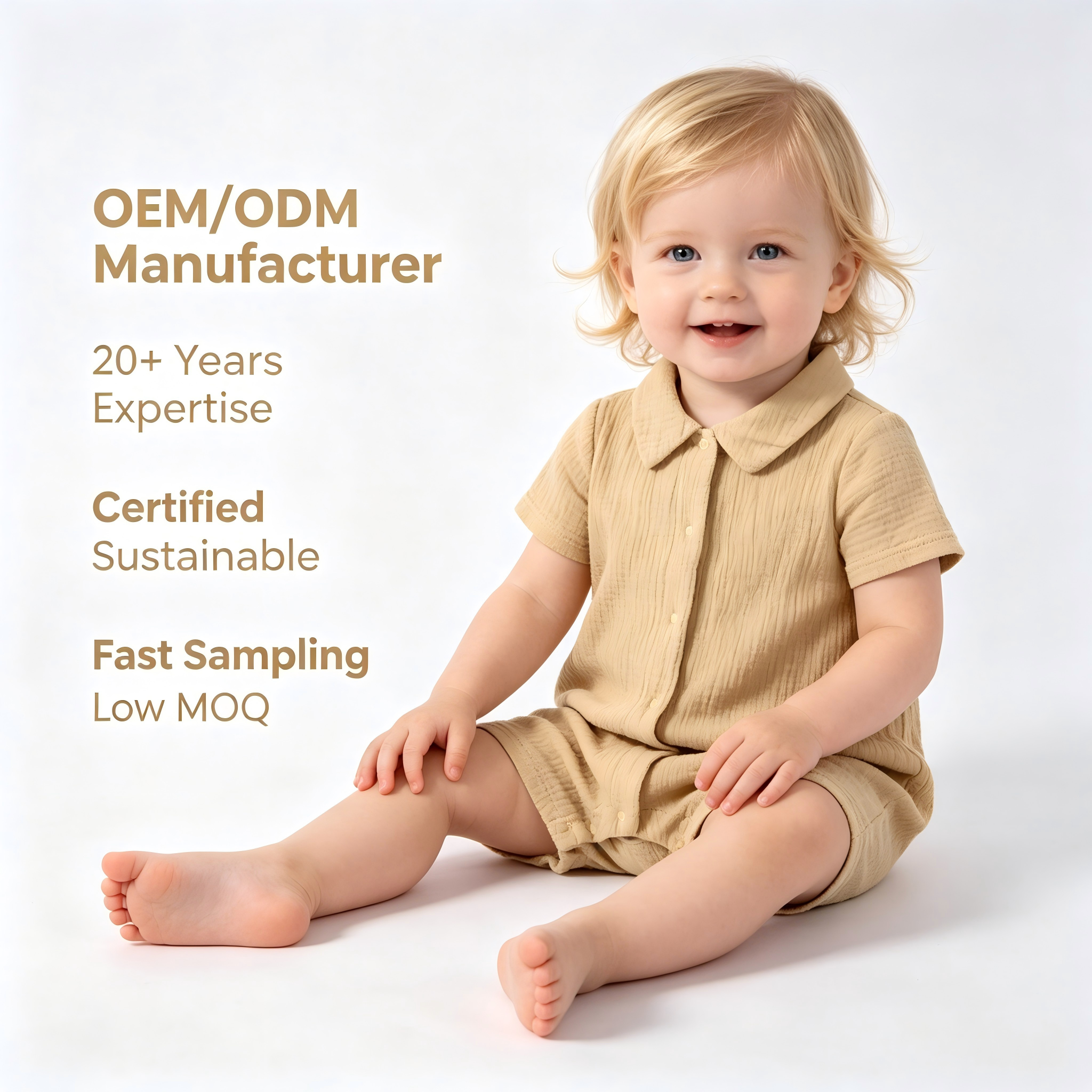 OEM/ODM 100% Cotton Baby Romper 135gsm Double Layer Wrinkled Muslin Jumpsuit Natural Plant Botanical Dyed Infant Toddler Short Sleeve One-Piece Outfits Custom Wholesale Private Label
