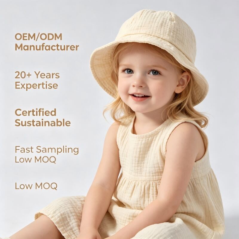 Custom Plant Dyed Baby Sun Hat Manufacturer | Organic Muslin Cotton Infant Bucket Hat OEM ODM Private Label Supplier