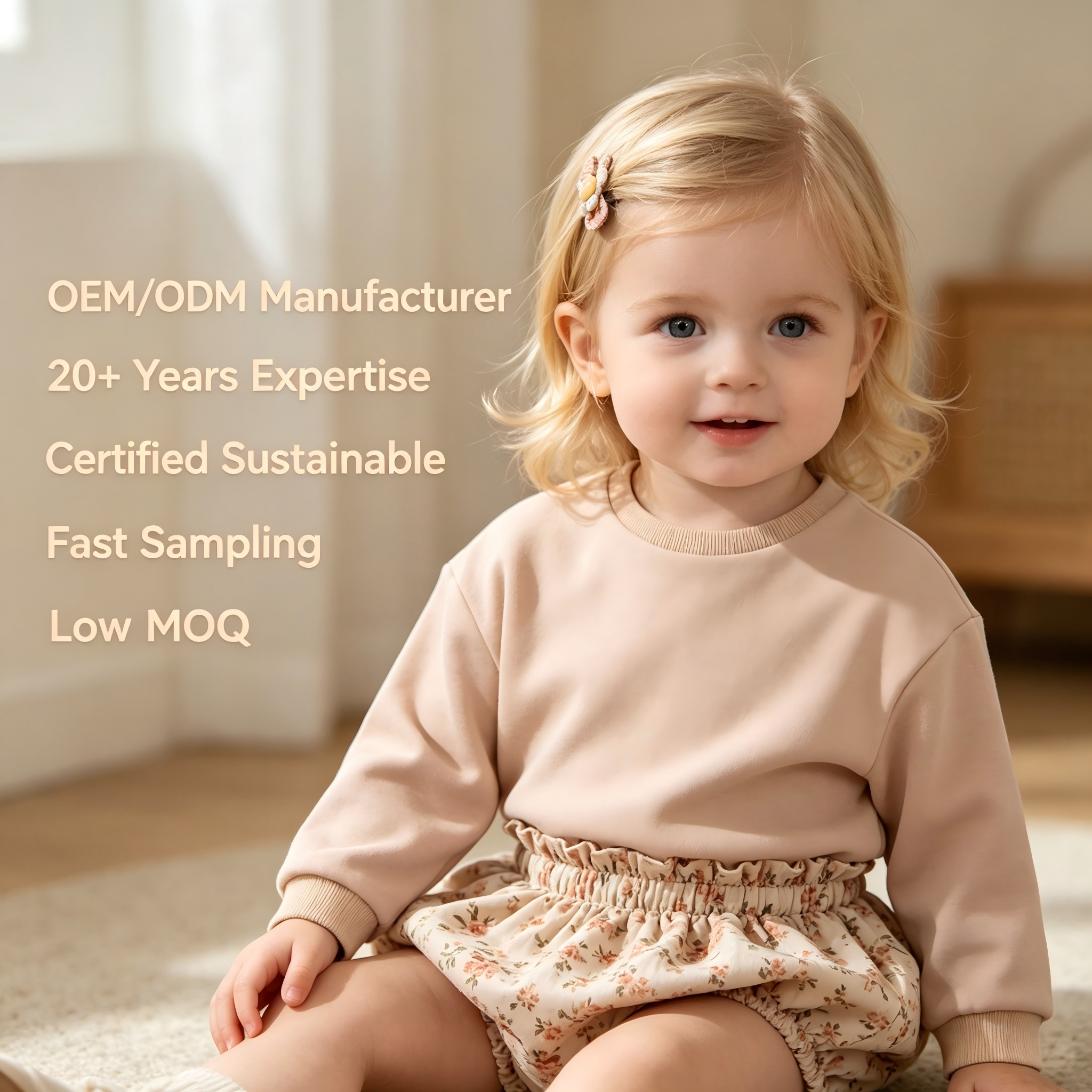 OEM/ODM Organic Cotton Baby Sweatshirt Long Sleeve Minimalist Toddler Pullover | Solid Color Infant Fleece Crewneck Top | Custom Private Label Children Apparel Manufacturer