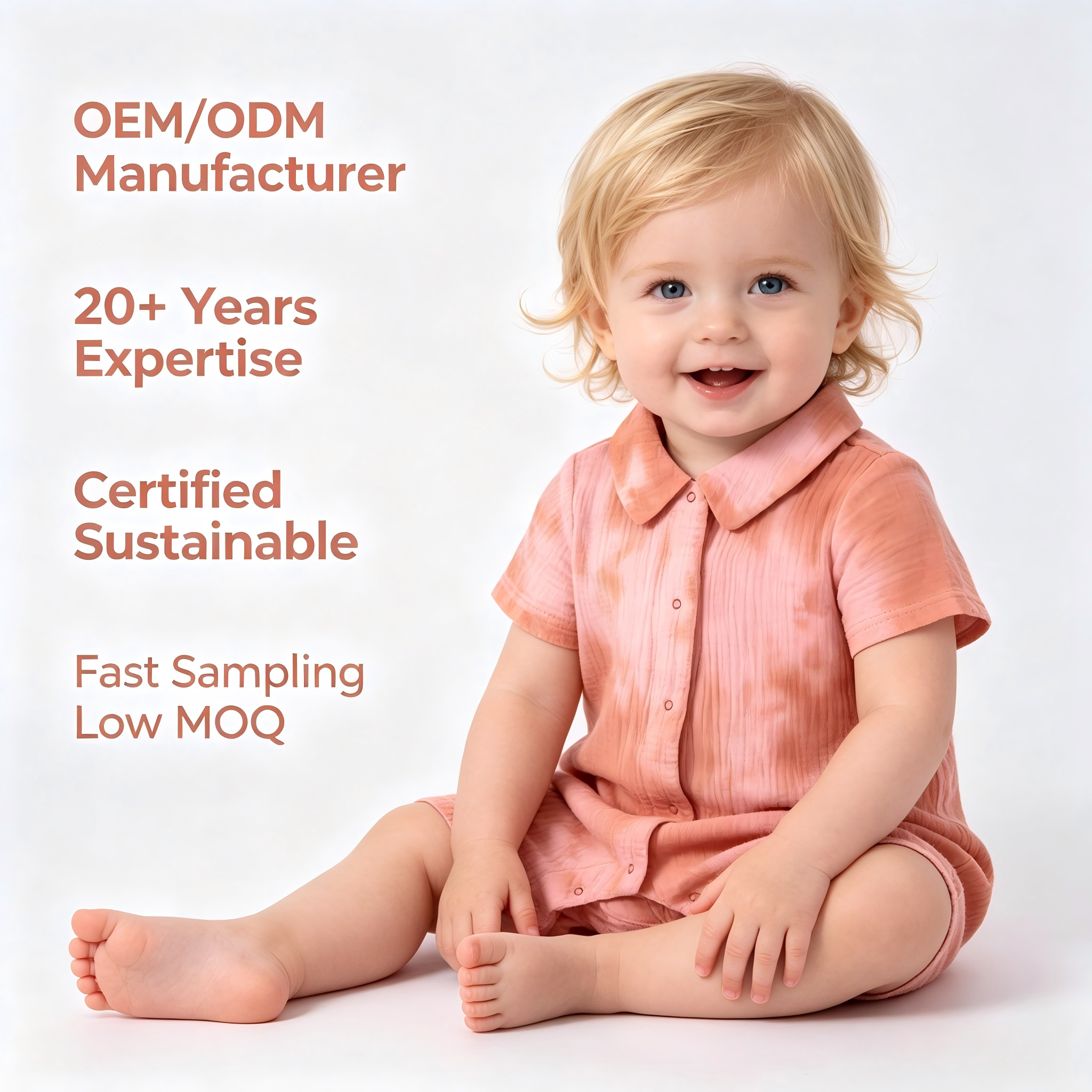 OEM/ODM 100% Cotton Double-Layer Wrinkled Gauze Baby Romper | Sustainable Botanical Plant-Dyed 135gsm Infant Jumpsuit | Eco-Friendly Short Sleeve Button-Up Newborn Crepe Bodysuit Wholesale