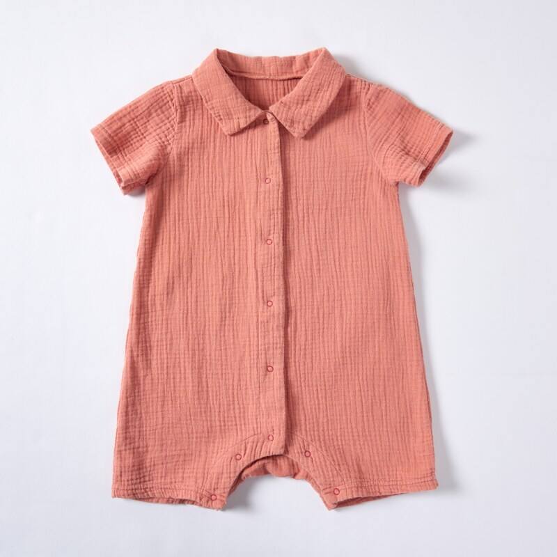 Orange-Pink Sappanwood Madder Pomegranate Peel Dyed Short-Sleeved Baby Romper