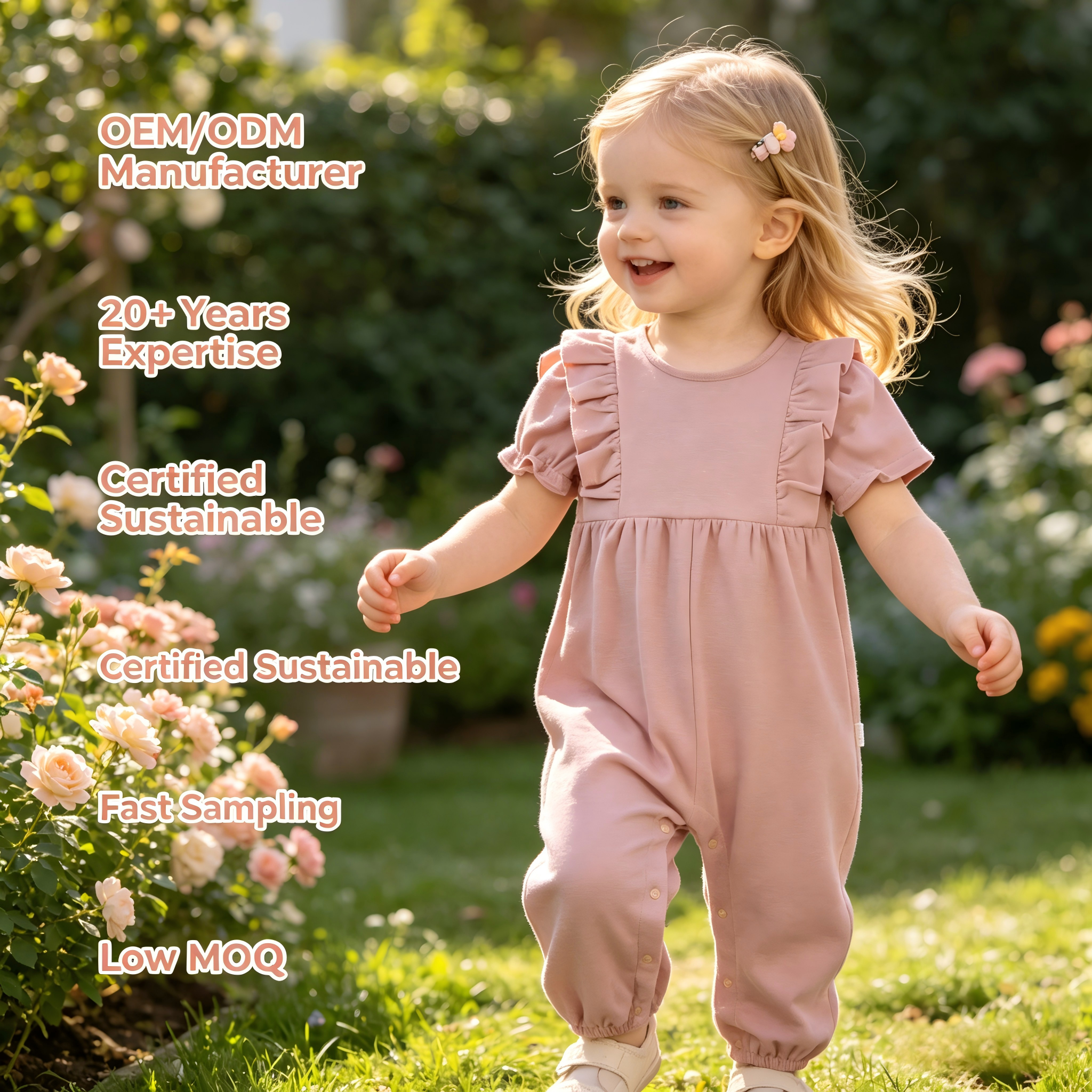OEM/ODM Custom Ruffle Sleeve Baby Romper | Wholesale Glitter Knit Organic Cotton Infant Jumpsuit | Bulk Private Label Toddler One-Piece Summer Clothes Manufacturer