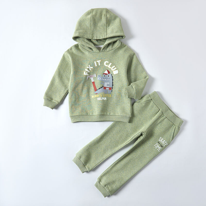 Green Sophora Japonica and Isatis Indigotica Plant-Dyed Kids' Graphic Hoodie and Joggers Set