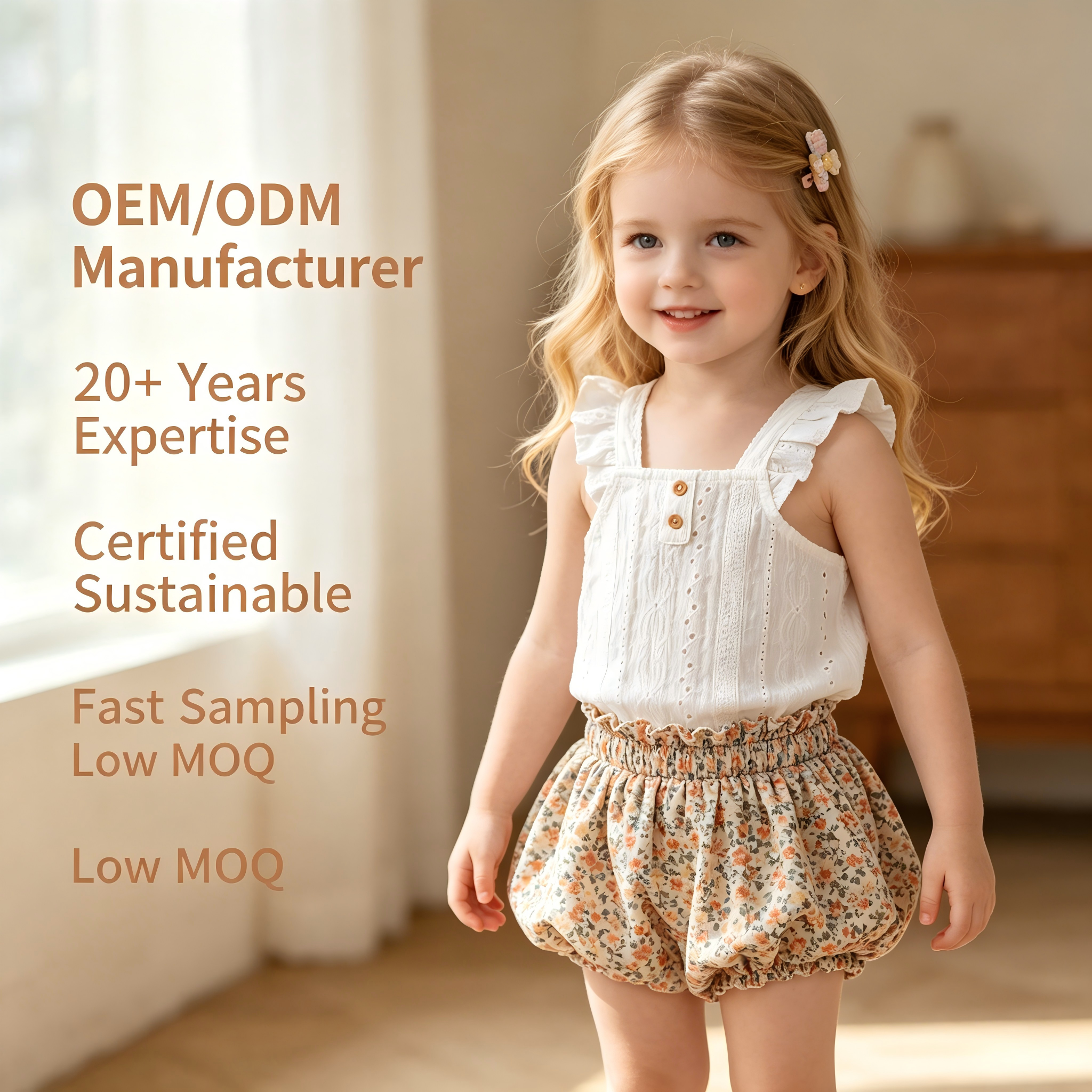 Baby Girl Eyelet Lace Strap Top, Premium Cotton Ruffle Sleeveless Camisole, Infant Toddler Summer Tank Blouse, Customizable Sweet Hollow Out Kids Boutique Clothing, Private Label OEM ODM Factory Supply