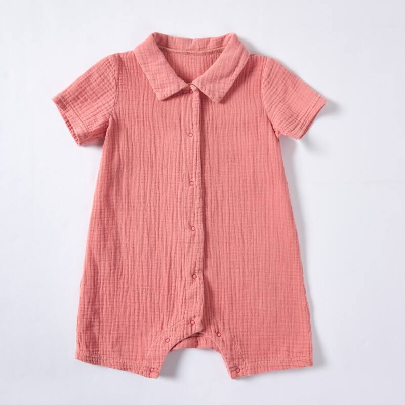Pink Sappanwood and Madder Dyed Short-Sleeved Baby Romper