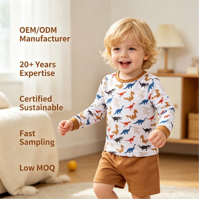 Custom Bamboo Fiber Dinosaur Baby Tee | OEM ODM Infant & Toddler Long-Sleeve Shirt