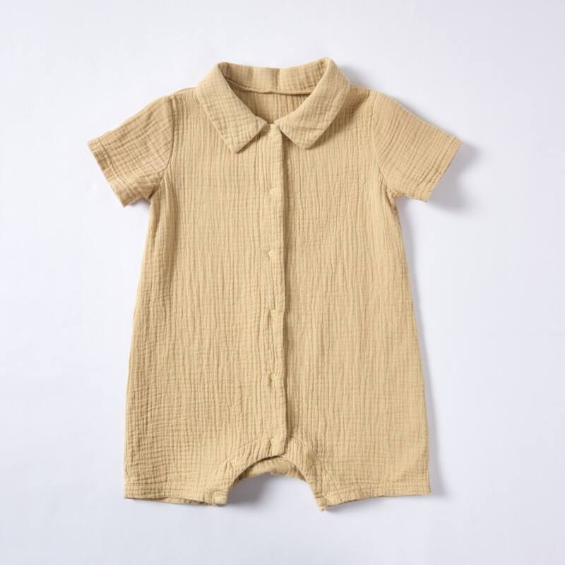 Khaki Sappanwood Pomegranate Peel Dyed Short-Sleeved Baby Romper
