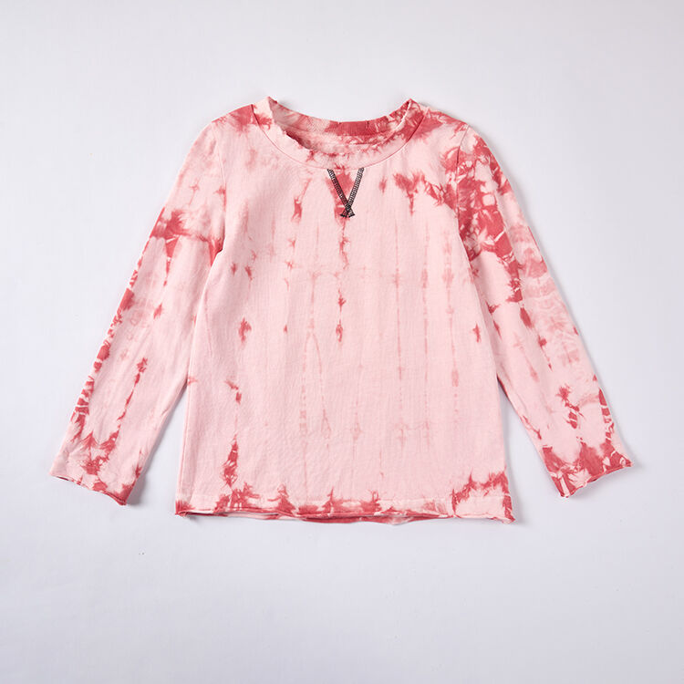 Eco-Dyed Tie-Dye Long Sleeve Tee with V-Stitch Detail