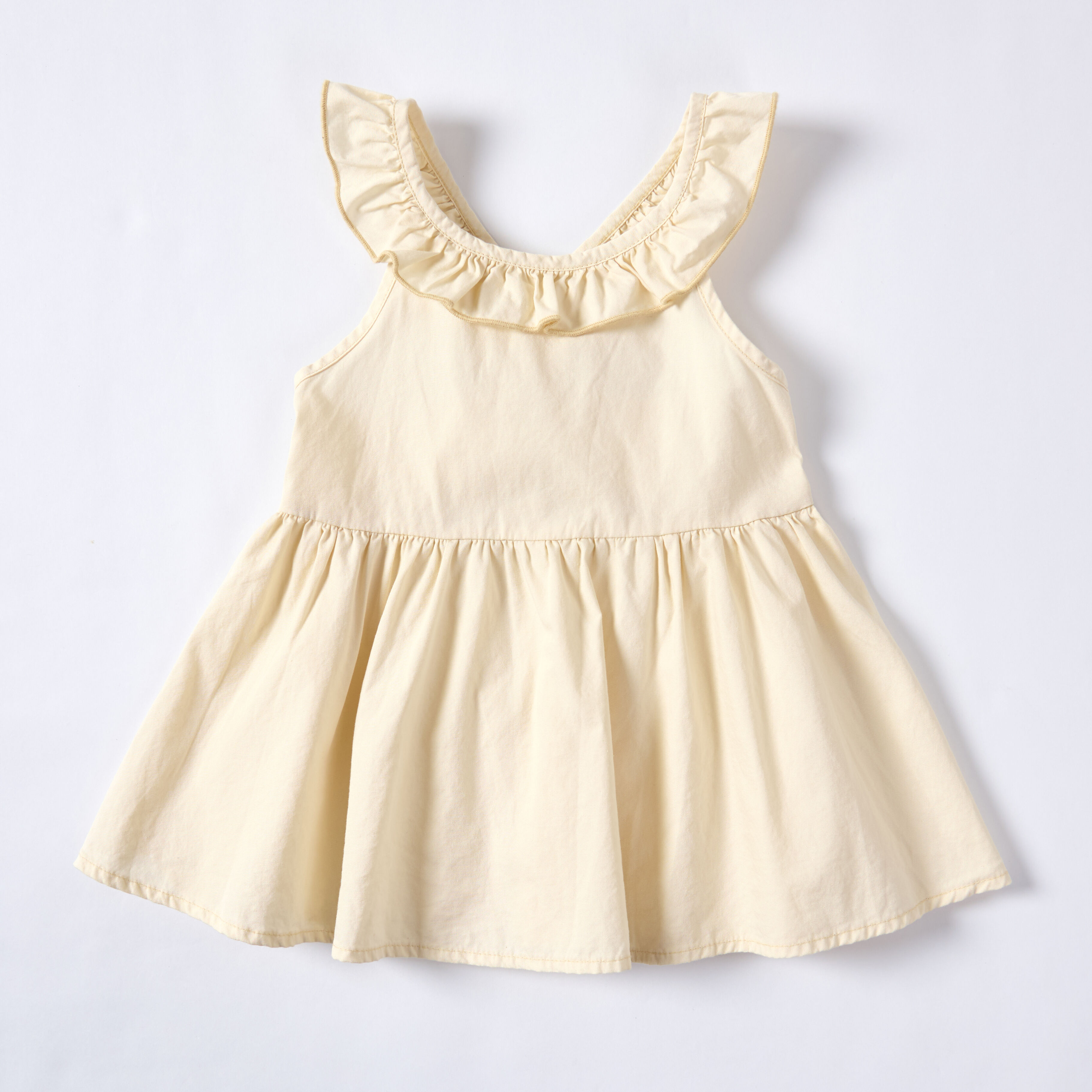 Light Yellow Sappanwood Madder Pomegranate Peel Dyed Ruffle Collar Sleeveless Baby Dress