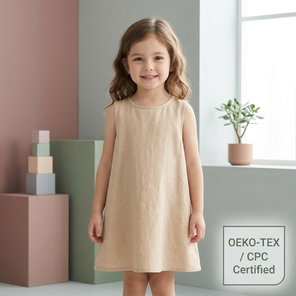 Custom Girls Cotton Linen A-Line Dress 55% Cotton 45% Linen Sleeveless Kids Summer Dress OEM ODM Private Label Children's Clothing Manufacturer