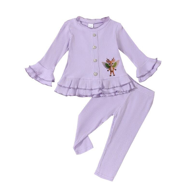 Solid Color Lace Long-Sleeved Top And Pants Set